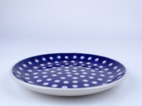 Bunzlau ontbijtbord 20 cm   * 086-70 blue dots met witte rand *