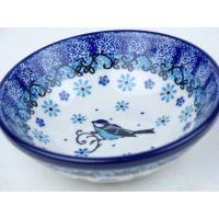 Bunzlau schaaltje laag met rand 11,5 cm. * D31-2529 vogel *