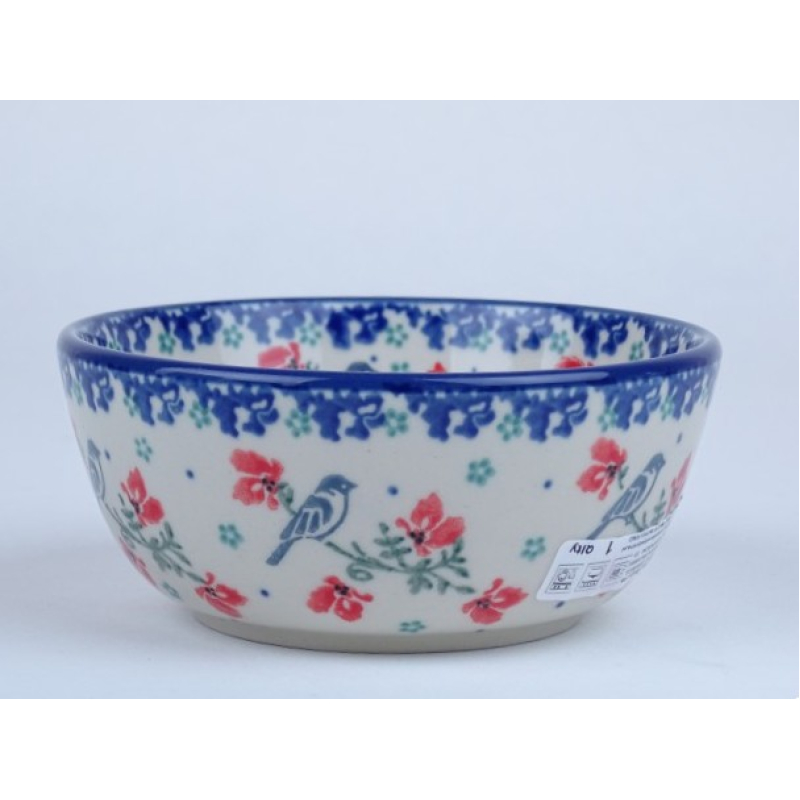 Bunzlau vla schaaltje 12,3 cm * 017-3229 grijze vogeltjes *