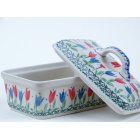 Bunzlau botervloot 10 cm. hoog * 010-2599 rode tulpen *