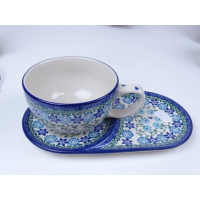 Bunzlau cappuccino/ thee mok + schotel 400 ml. * H12-3209 *