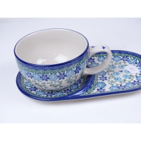 Bunzlau cappuccino/ thee mok + schotel 400 ml. * H12-3209 *