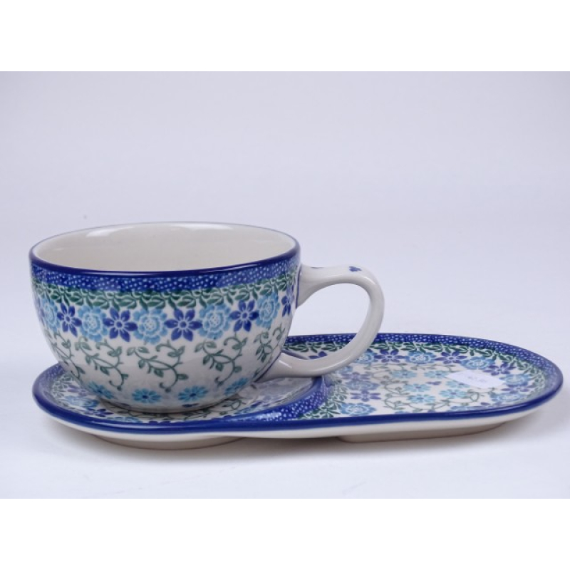 Bunzlau cappuccino/ thee mok + schotel 400 ml. * H12-3209 *
