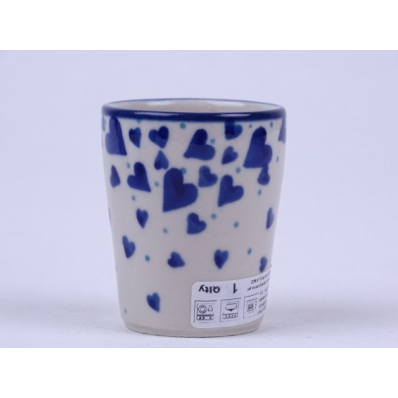 Bunzlau eierdopje/ waxinelichtje/ shotglaasje 6 cm. * D54-2877 hartjes *