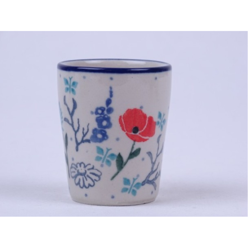 Bunzlau eierdopje/ waxinelichtje/ shotglaasje 6 cm. * D54-2887 klaproos *