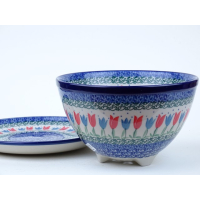 Bunzlau fruittest  17,5 cm. op pootjes  * 471-2599 rode tulpen *