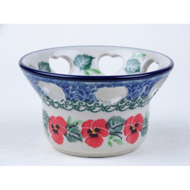 Bunzlau waxinelichtje hartjes 9 cm. * A90-2538 rode viooltjes *