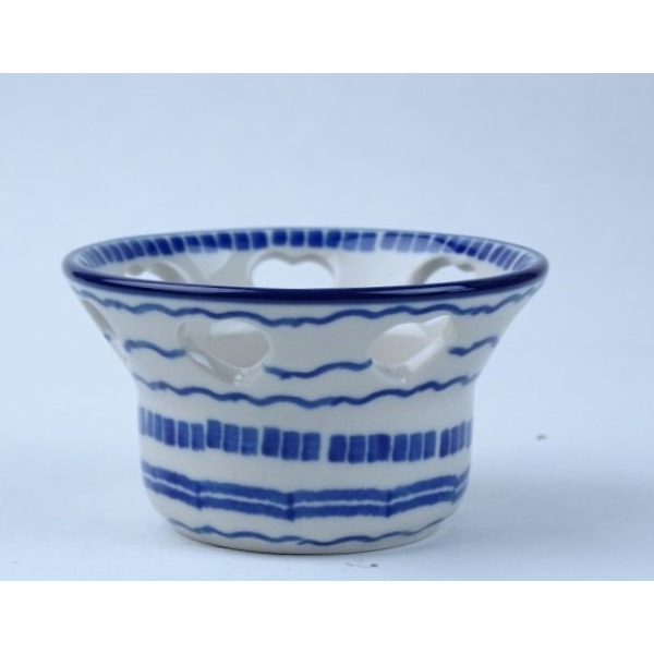 Bunzlau waxinelichtje hartjes 9 cm. * A90-2970 streepjes *