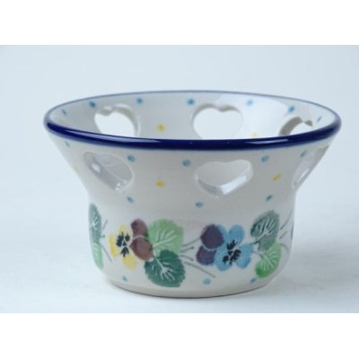 Bunzlau waxinelichtje hartjes 9 cm. * A90-2340 viooltjes * Bunzlau waxinelichtje hartjes 9 cm. * A90-2340 viooltjes *