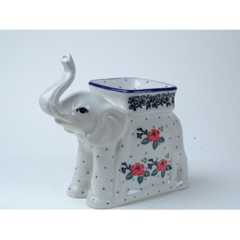 Bunzlau waxinelichtje olifant 14,5 cm. * C99-1525 roosjes *