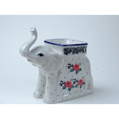 Bunzlau waxinelichtje olifant 14,5 cm. * C99-1525 roosjes * Bunzlau waxinelichtje olifant 14,5 cm. * C99-1525 roosjes *