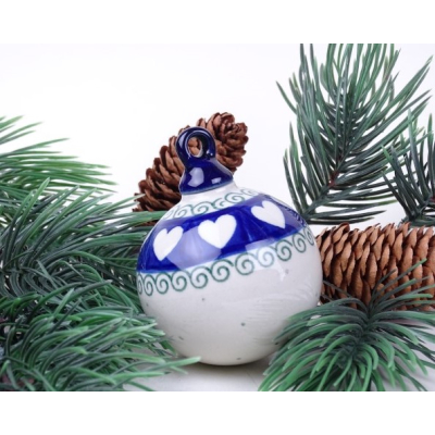 Bunzlau kerstbal 7 cm. hoog * 186-375-hartjes * Bunzlau kerstbal 7 cm. hoog * 186-375-hartjes *