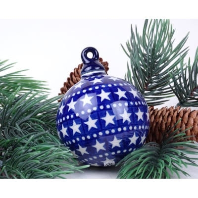 Bunzlau kerstbal 10,5 cm. hoog * 184- 119 sterretjes * Bunzlau kerstbal 10,5 cm. hoog * 184- 119 sterretjes *