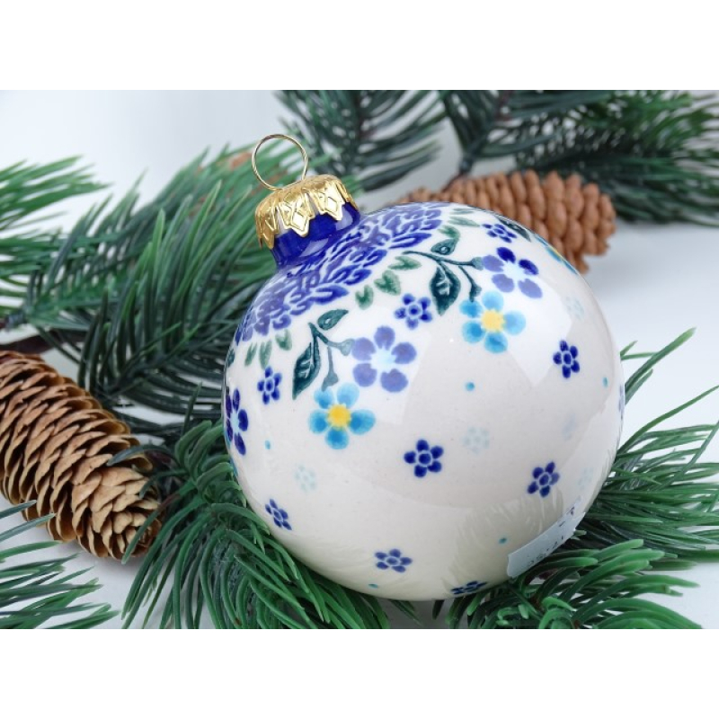 Bunzlau kerstbal 9 cm breed * Henry- bloemetjes *