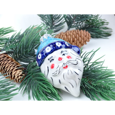 Bunzlau kerstman bal 8 cm. * Andy- blauwe muts *