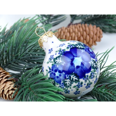 Bunzlau kerstbal 6 cm. * Henry's-blauwe bloem *