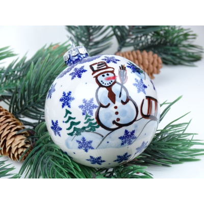 Bunzlau kerstbal 9 cm breed * Andy -sneeuwpop * Bunzlau kerstbal 9 cm breed * Andy -sneeuwpop *