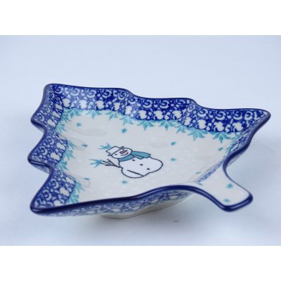 Bunzlau kerst serveerschaal 20.5 cm. *926-2798 sneeuwpop *