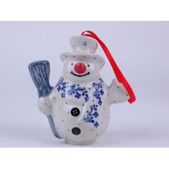 Bunzlau sneeuwpop 14 cm. met lintje  * F62-2758 *