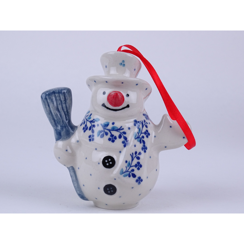 Bunzlau sneeuwpop 14 cm. met lintje  * F62-2758 *