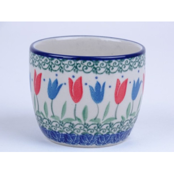 Bunzlau tumbler zonder oor 170 ml.  * C90-2599 r. tulpen * Bunzlau tumbler zonder oor 170 ml.  * C90-2599 r. tulpen *