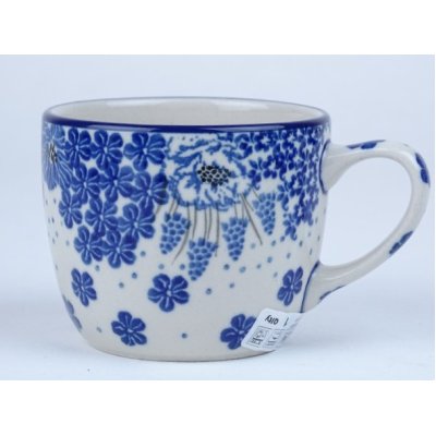 Bunzlau tumbler met oortje 170 ml * C91-1975 blauwe druifjes * Bunzlau tumbler met oortje 170 ml * C91-1975 blauwe druifjes *