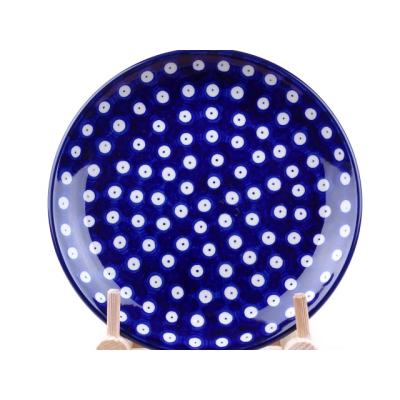 Bunzlau ontbijtbord 20 cm   * 086-70 blue dots met witte rand *
