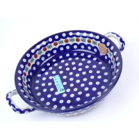 Bunzlau ovenschaal met handvat 26 cm. breed  * 419-70 Flower tendril *