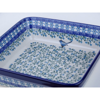 Bunzlau ovenschaal vierkant 27 cm. * 431-1932 vogel *