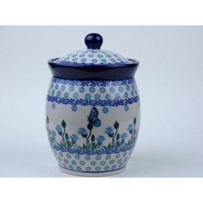 Bunzlau voorraadpot 17 cm. * 104-1938 vlinder * Bunzlau voorraadpot 17 cm. * 104-1938 vlinder *