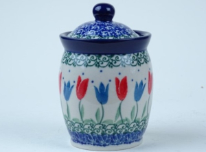 Bunzlau voorraadpot/ kruidenpot 14 cm. * 105-2599 r. tulpen *