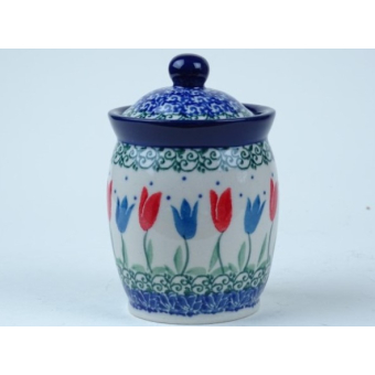 Bunzlau voorraadpot/ kruidenpot 14 cm. * 105-2599 r. tulpen *
