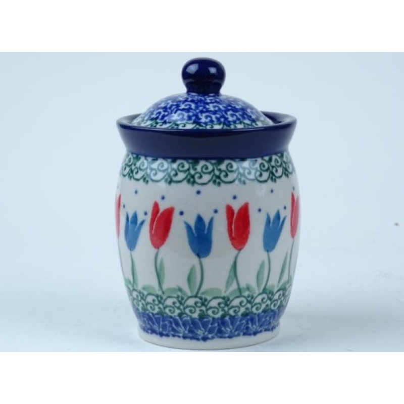 Bunzlau voorraadpot/ kruidenpot 14 cm. * 105-2599 r. tulpen *