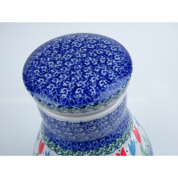 Bunzlau voorraadpot met kurken deksel 1 liter.  * E29-2599  rode tulpen *