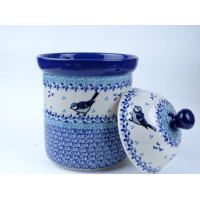 Bunzlau voorraadpot 21 cm hoog. Maat L. * 492-2786 vogel *