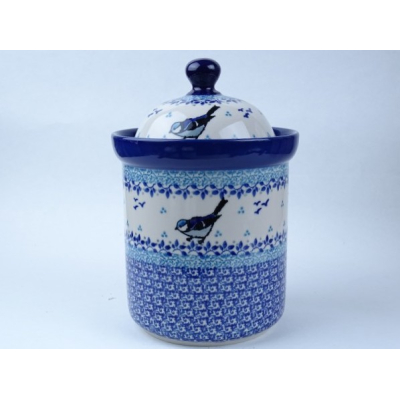 Bunzlau voorraadpot 21 cm hoog. Maat L. * 492-2786 vogel *
