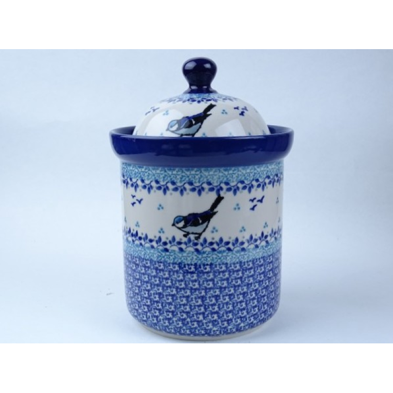 Bunzlau voorraadpot 21 cm hoog. Maat L. * 492-2786 vogel *