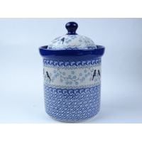 Bunzlau voorraadpot 21 cm hoog. Maat L. * 492-2805 vogeltjes *