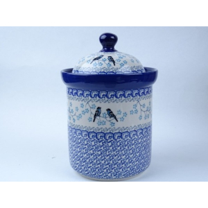 Bunzlau voorraadpot 21 cm hoog. Maat L. * 492-2805 vogeltjes *