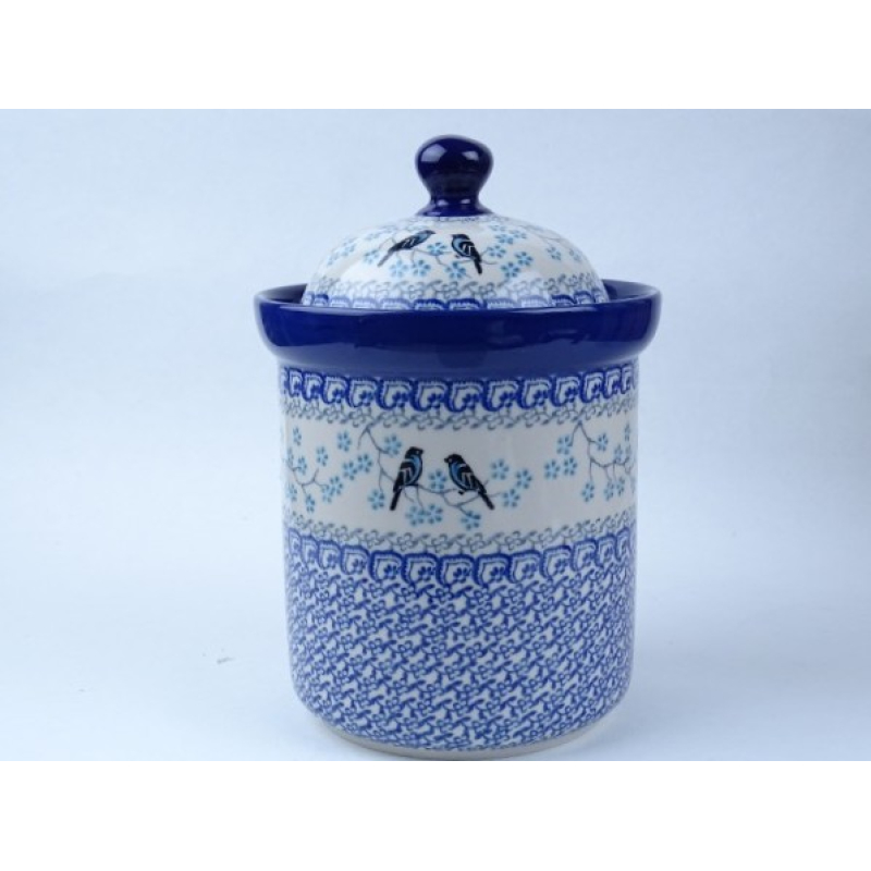 Bunzlau voorraadpot 21 cm hoog. Maat L. * 492-2805 vogeltjes *