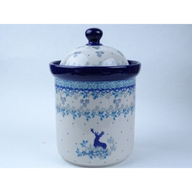 Bunzlau voorraadpot 21 cm hoog. Maat L. * 492-2858 hert *