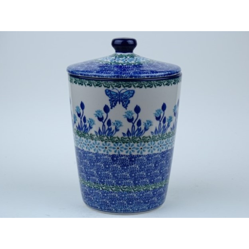 Bunzlau voorraadpot strak 18 cm. hoog * E73-1937 vlinder *