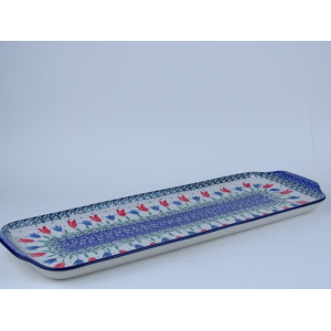 Bunzlau serveer schaal  42 cm. * 416-2599 rode tulpen *