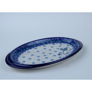 Bunzlau serveerschaaltje met inham voor kopje * 469-2008 vlinder *