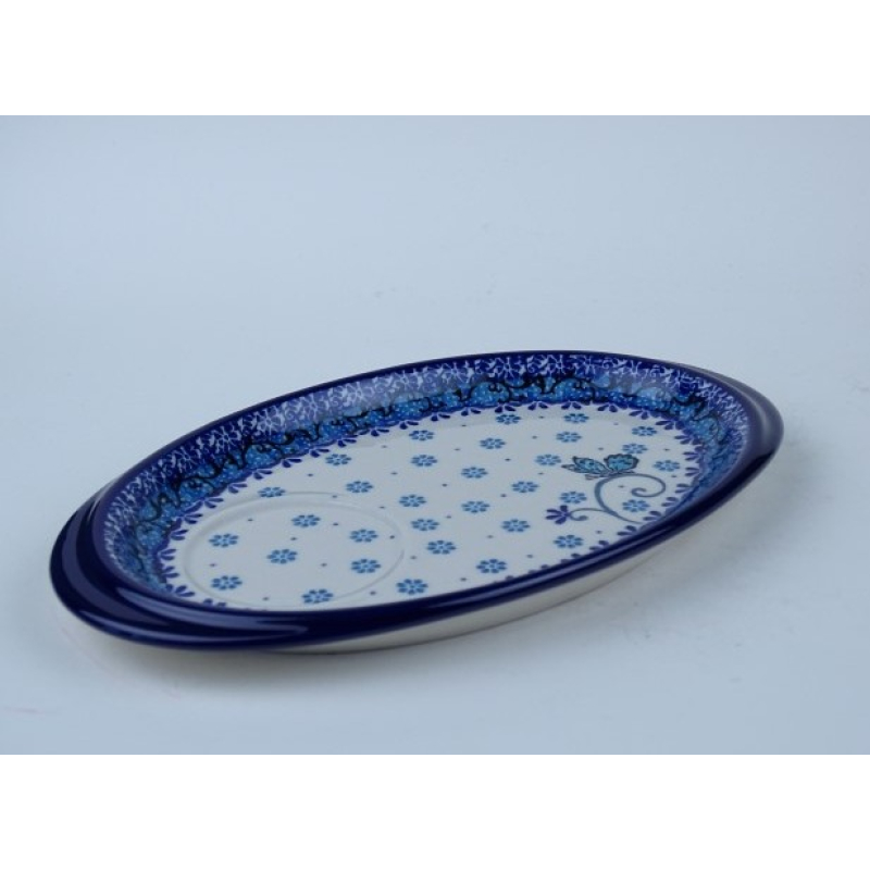 Bunzlau serveerschaaltje met inham voor kopje * 469-2008 vlinder *