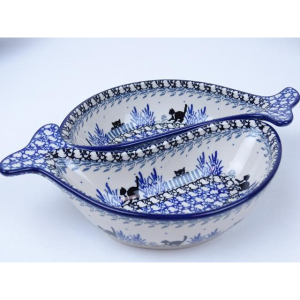 Bunzlau duo serveerschaal vissen 22 cm. * F02-2827 poesjes *