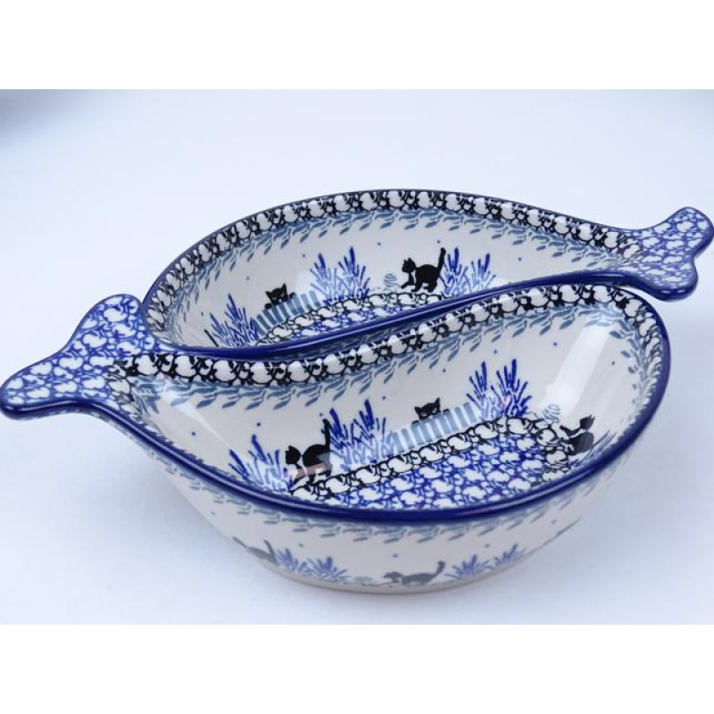 Bunzlau duo serveerschaal vissen 22 cm. * F02-2827 poesjes *