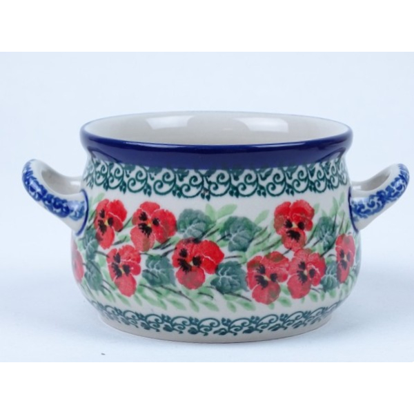 Bunzlau soepkom 350 ml. met 2 oortjes * 016-2538 r. viooltjes *