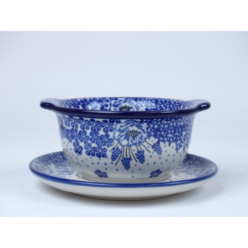 Bunzlau soepkom met schotel 350 ml. * 344-1975 blauwe druifjes *