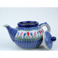 Bunzlau theepot 1,2 liter + stoof * 060 +63-2599 rode tulpen *